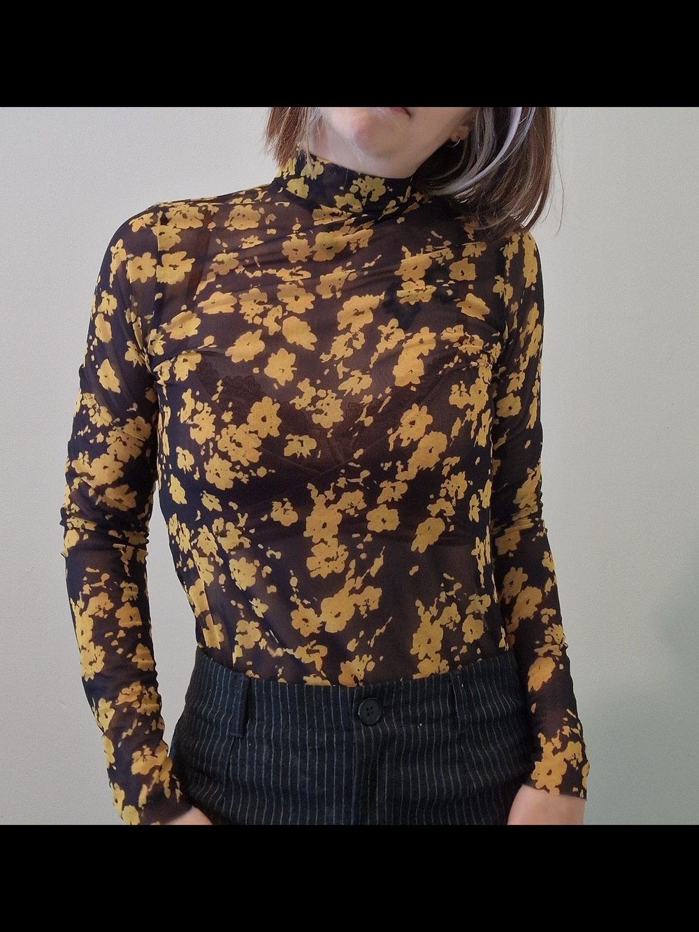 Sheer floral mock neck top 🌼✨
